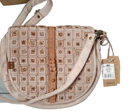 DESIDERIUS Veronika Damen Umhängetasche Beige Rindsleder Echtleder Nieten H3
