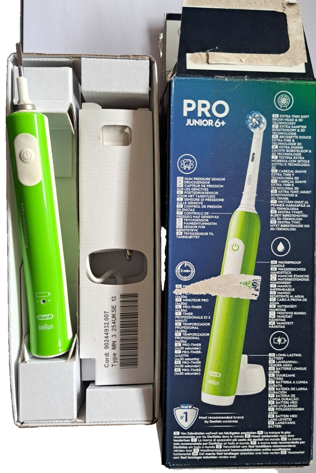 Oral-B Pro Junior 6+ Zahnbürste in Grün, Elektrische Zahnbürste, Kinder Zahnbürs