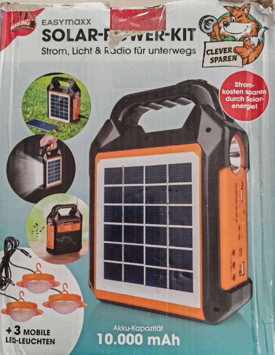 EASYmaxx Solar Power Kit 10000mAh Solar Generator Powerbank Radio LED Camping C4