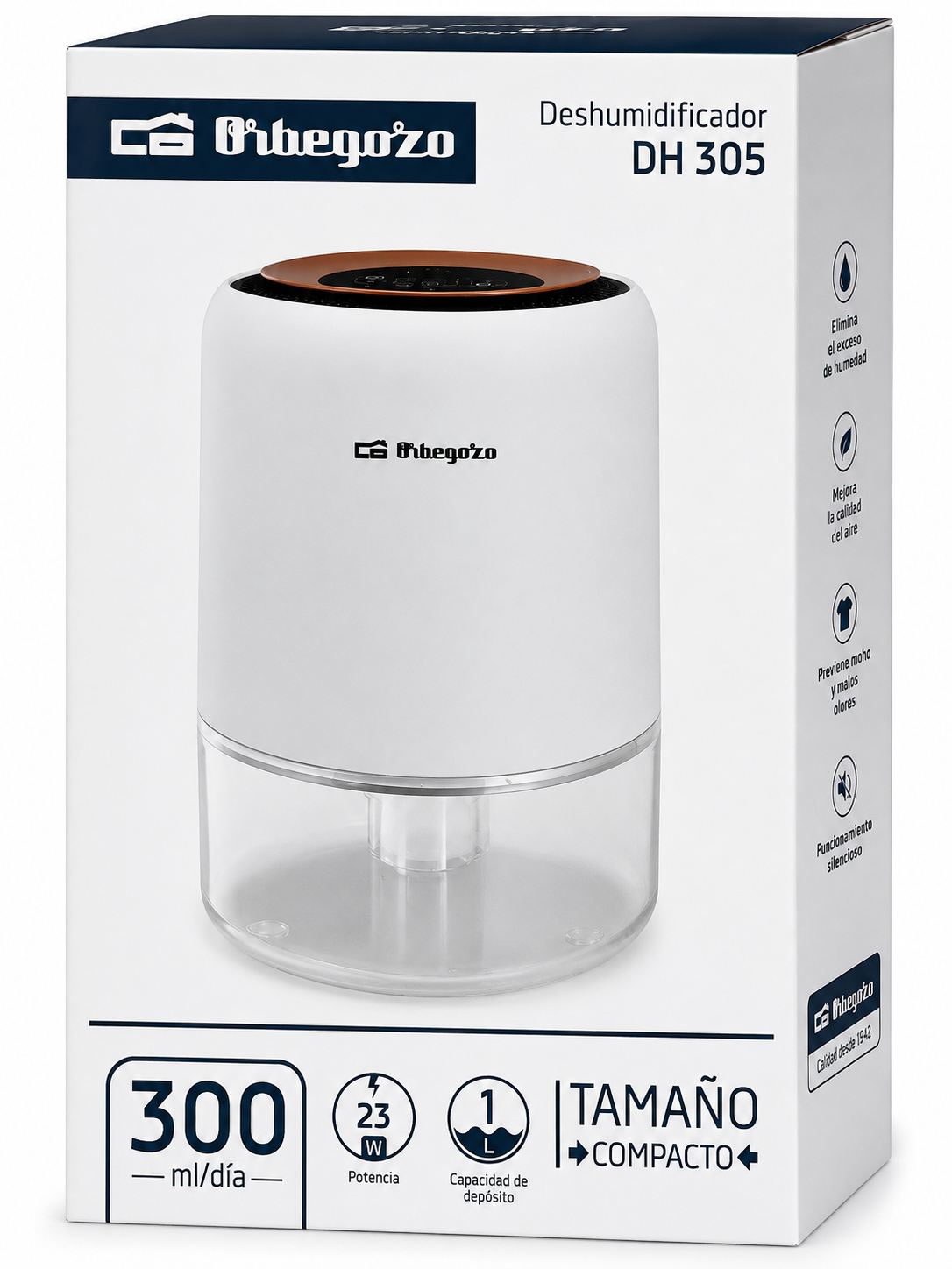 Orbegozo DH305 Luftentfeuchter 1L 300ml/Tag 23W LED leise Raumentfeuchter F3