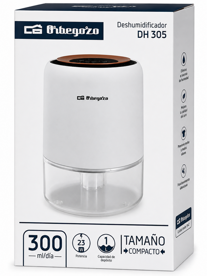 Orbegozo DH305 Luftentfeuchter 1L 300ml/Tag 23W LED leise Raumentfeuchter F3