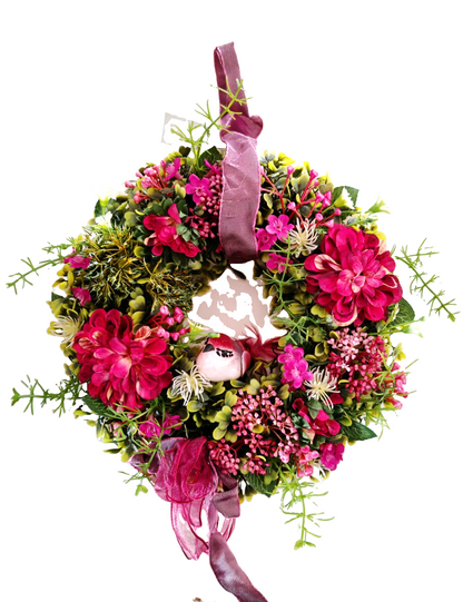 Türkranz Blumenkranz Pink Rosa mit Vogel Kunstblumen Frühling Sommer Deko C4