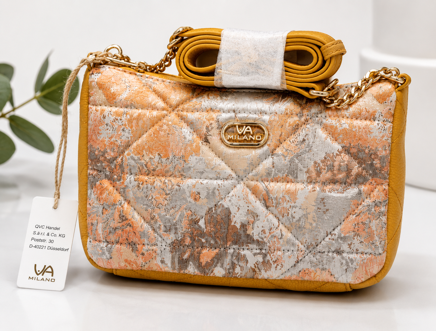 Milano Schultertasche Webmaterial mit echt Leder VM Logo
