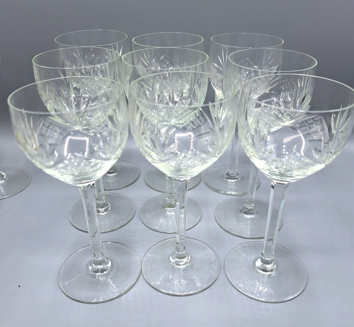 9 Weingläser Kristallglas geschliffen Vintage Weinkelche mit Schliffdekor