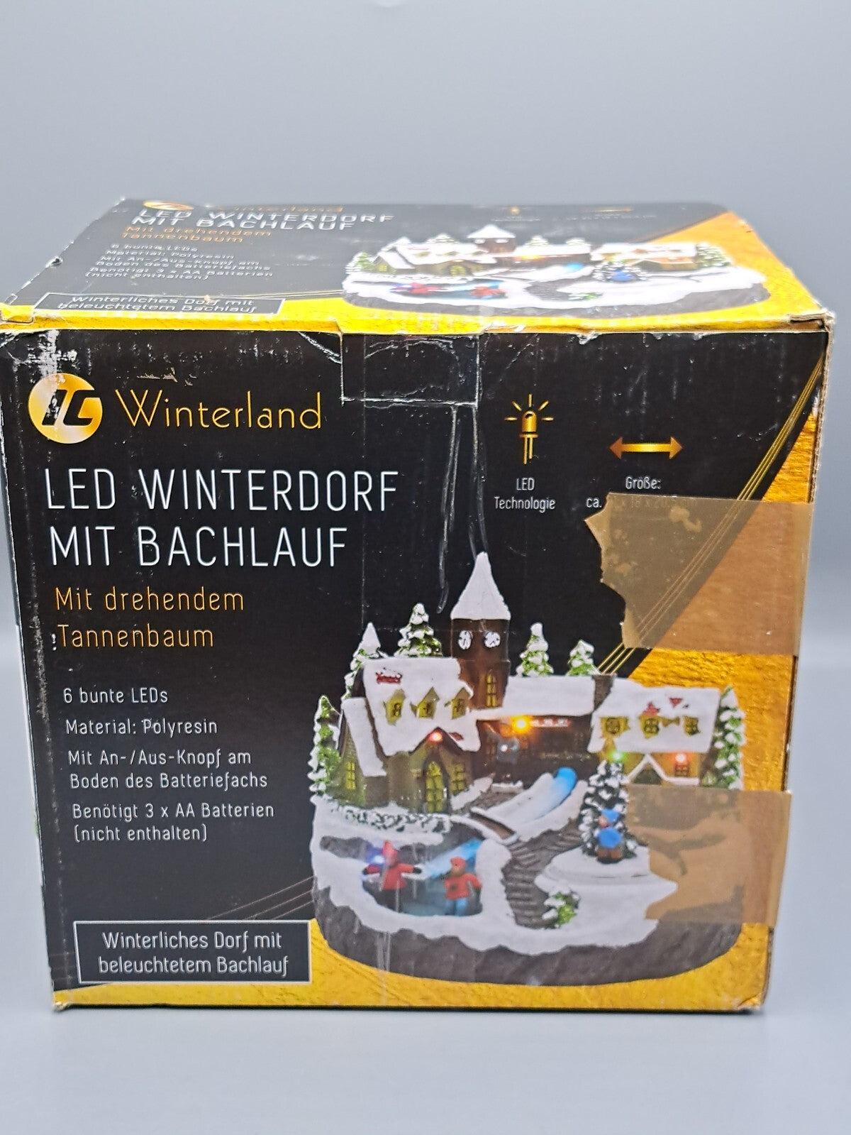 LED Winterdorf mit drehendem Element, Weihnachtsdeko mit bunter Beleuchtung