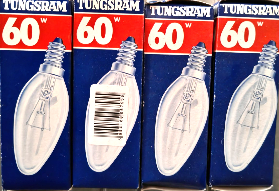 TUNGSRAM 4x Kerzenlampe 60W Klar Glühbirne Kerzenform Glühlampen 660lm Titel H34