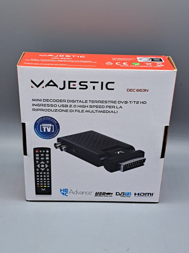 Majestic DEC 663N - Mini Decoder scart Digitale terrestre DVB-T/ T2 HD, Ingresso