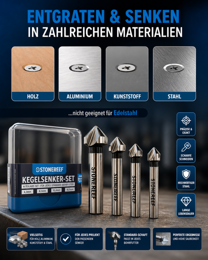 Kegelsenker Set 4tlg HSS 6,3-16,5mm Metall Holz Senker Bohrer Set
