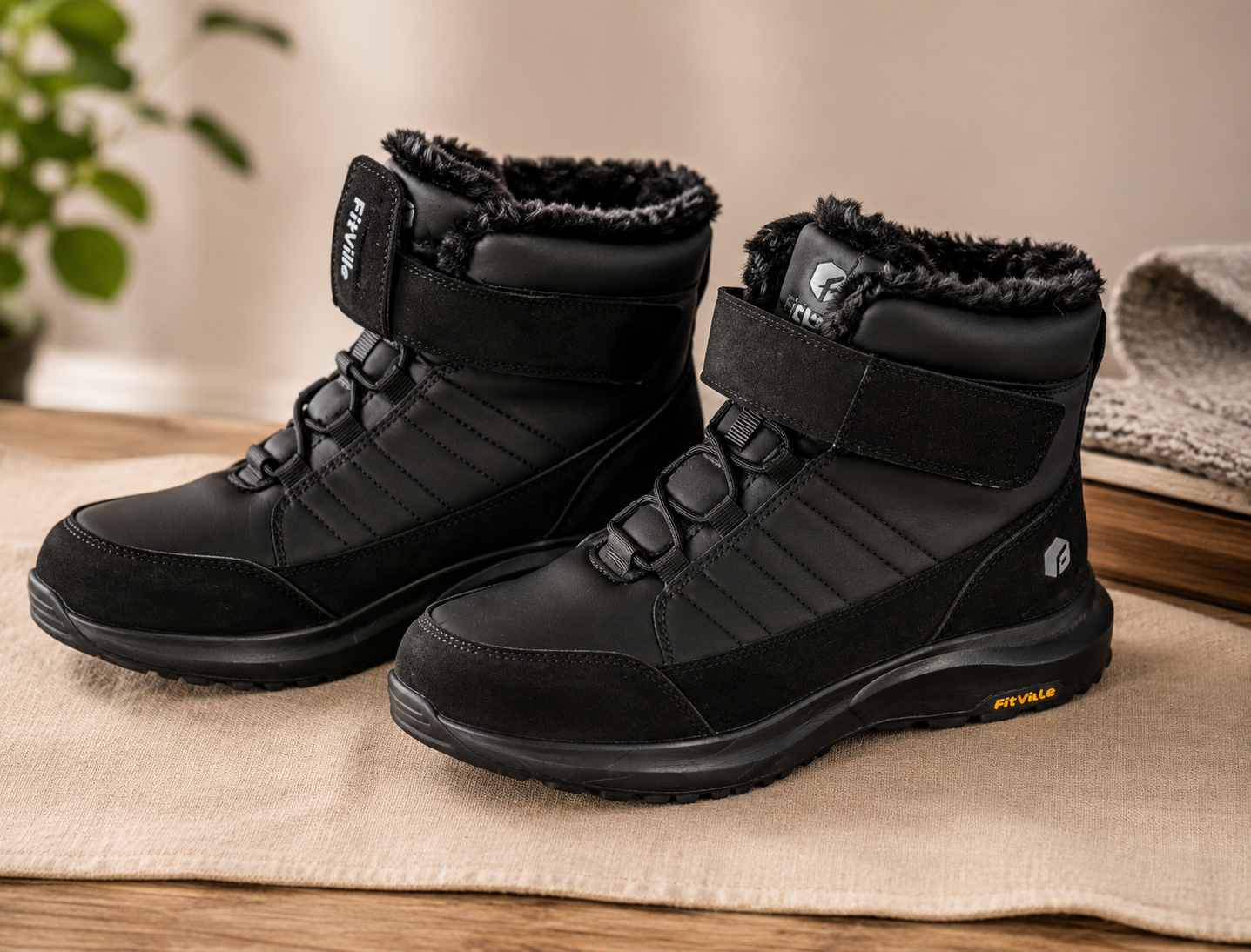 FitVille Winter Boots Herren Schwarz Gr. 44,5 Winterstiefel Warm Gefüttert G1