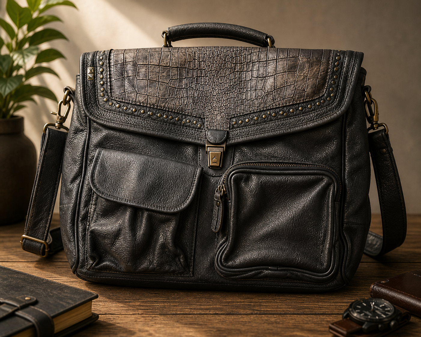 Desiderius Mons Ätna Aktentasche Dark Olive Echtleder Herren Tasche