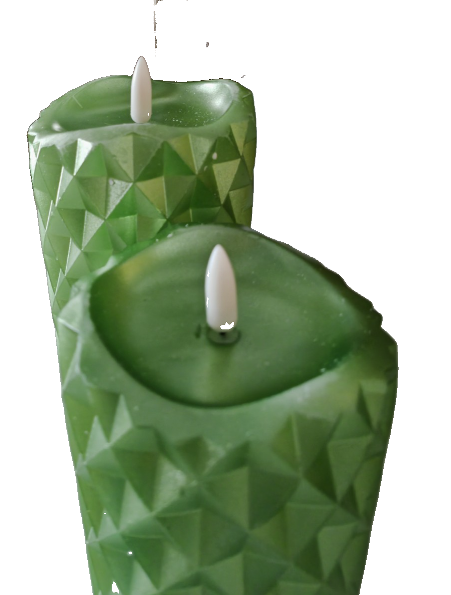 LED-Kerze grün LED-Kerzen Diamant-Prägung 12x7 cm 17x7 cm Set 2er HA33