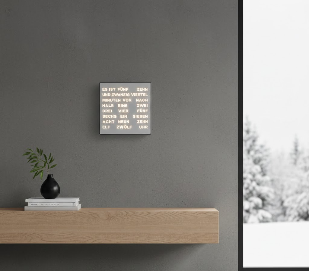 LED Wortuhr mit deutscher Wortanzeige ca. 20x20cm inkl. USB-Kabel