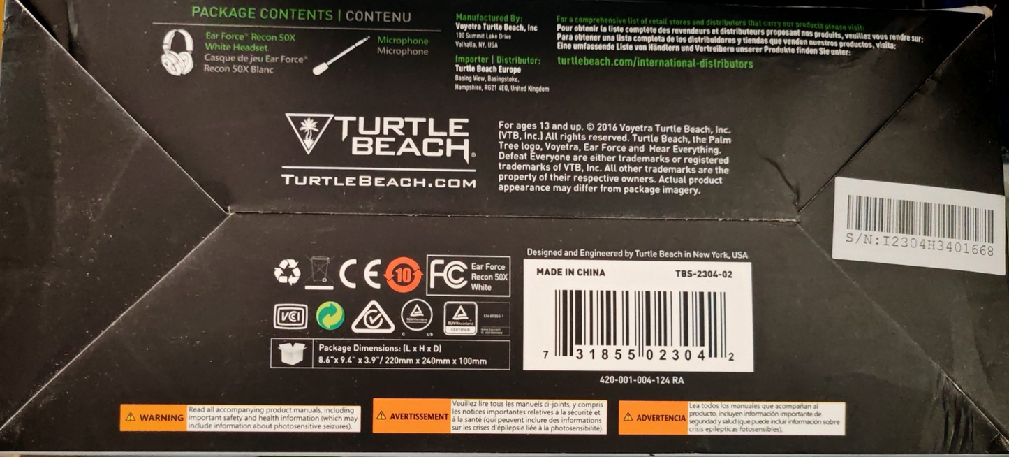 Turtle Beach Ear Force Recon 50X Gaming Headset Xbox One Kabelgebunden Weiß A8