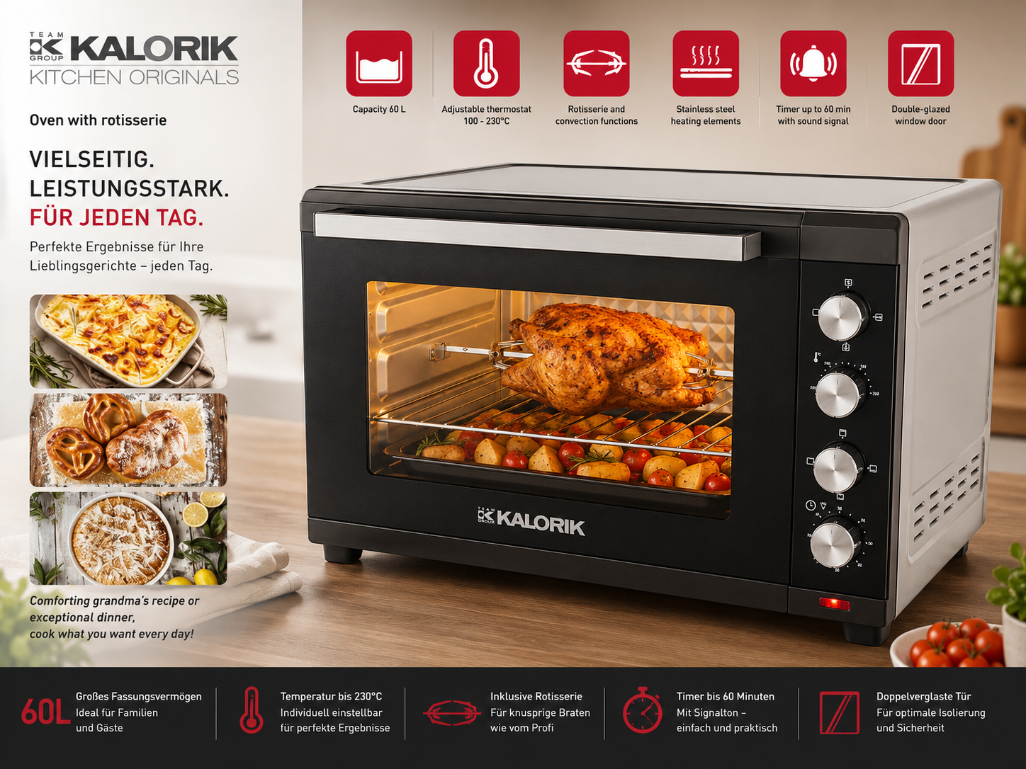 Kalorik TKG OT 2035 CRL Backofen mit Drehspieß Umluft 45L 1400W Grill Ofen HA25