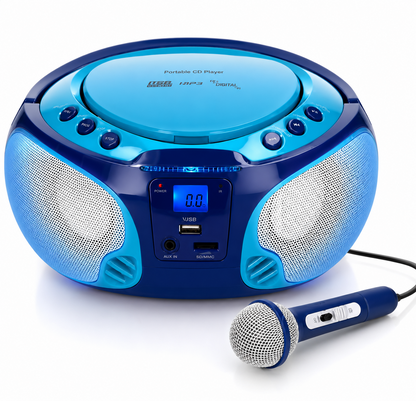 Lenco SCD-650BU CD Player Radio Kinder Boombox USB Mikrofon Tragbar 6W Blau A6