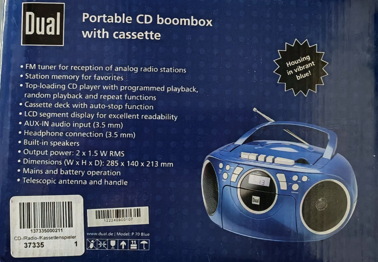 Dual P70 Blau Kassettenradio CD Player UKW Boombox Stereo tragbar Radio A08