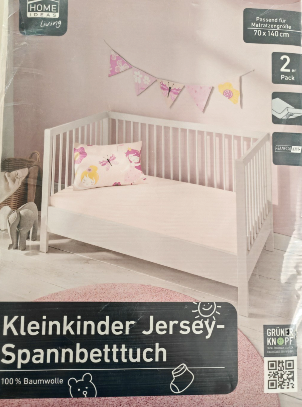 Home Ideas 2x Jersey Spannbetttuch Kinderbett 70x140 cm Rosa 100% Baumwolle E4