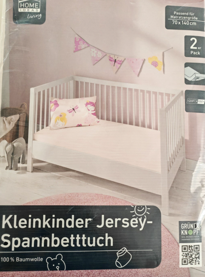 Home Ideas 2x Jersey Spannbetttuch Kinderbett 70x140 cm Rosa 100% Baumwolle E4