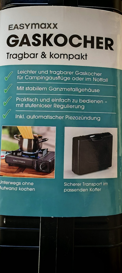 EASYmaxx Gaskocher 2500W Campingkocher Piezozündung Outdoor  Transportkoffer C05