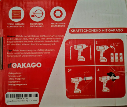 Gakago Kraft-Schoneinsatz 17 19 21mm Radmuttern Nuss Set 1/2 Zoll Felgenschutz
