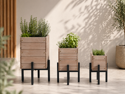 Tchibo Blumenkasten 3er Set Grau Tanne Balkon Pflanzkübel Garten
