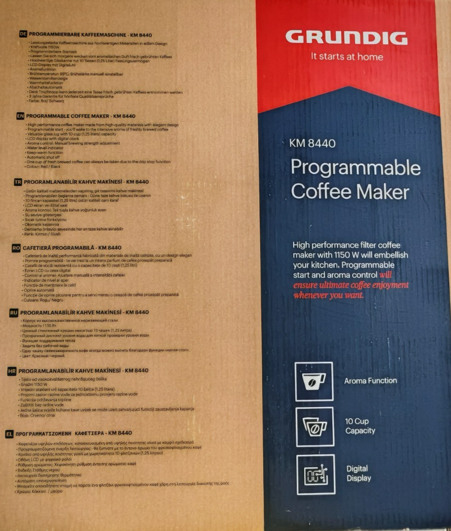 GRUNDIG KM8440 Filter Kaffeemaschine 1,25L 12 Tassen Timer Rot 1000W B05
