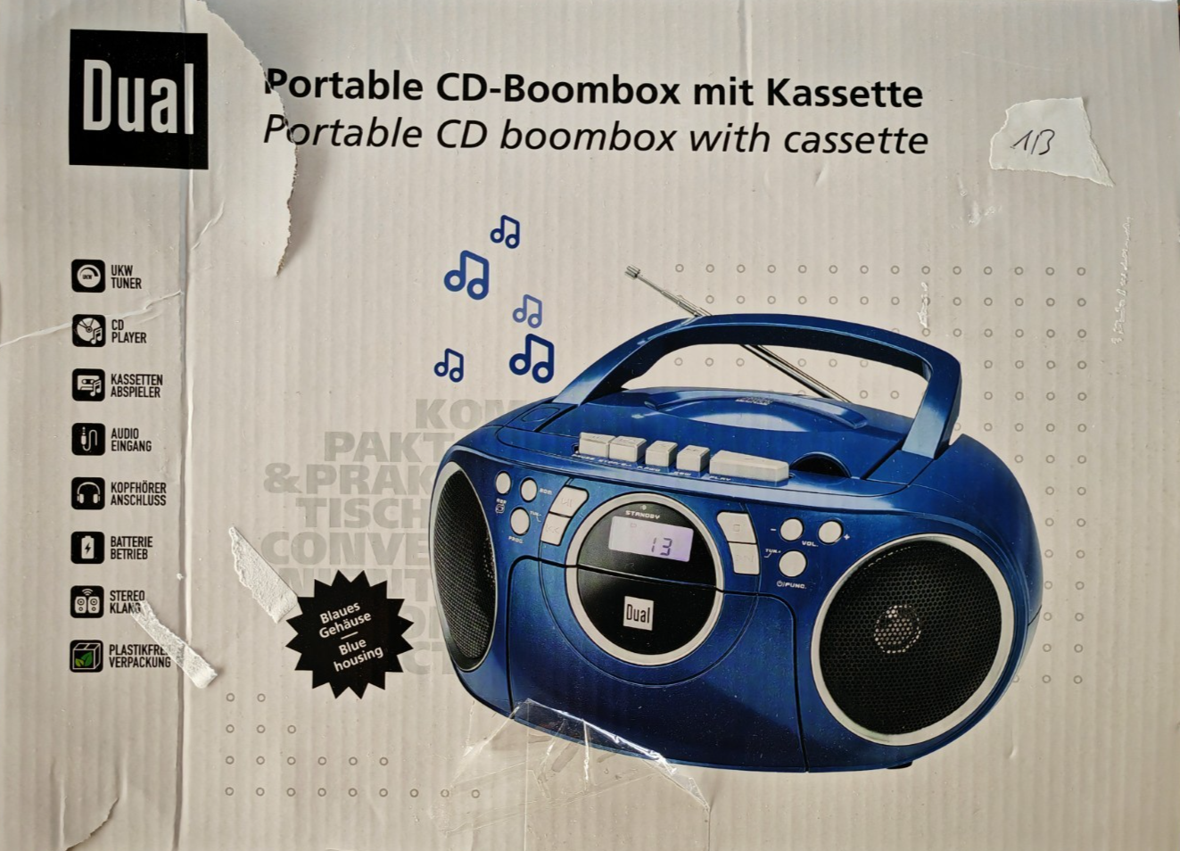 Dual P70 Blau Kassettenradio CD Player UKW Boombox Stereo tragbar Radio A08