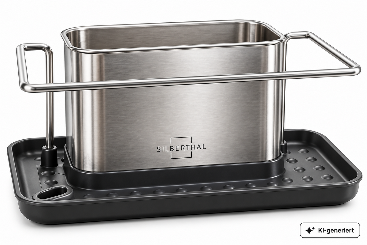 SILBERTHAL Spülbecken Organizer Edelstahl Spülmittelhalter mit Abtropfschale B3