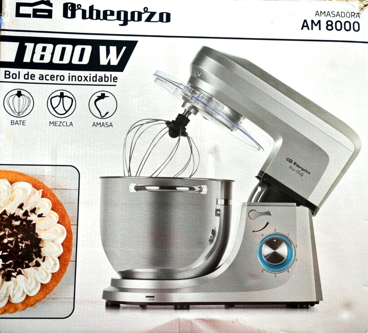 Orbegozo AM 8000 Küchenmaschine 1800W 7L Edelstahl Rührmaschine Kneten C-06