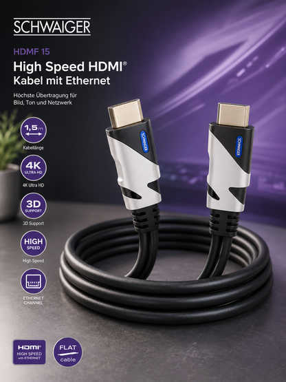 Schwaiger HDMF15 HDMI Kabel High Speed mit Ethernet TV Kabel