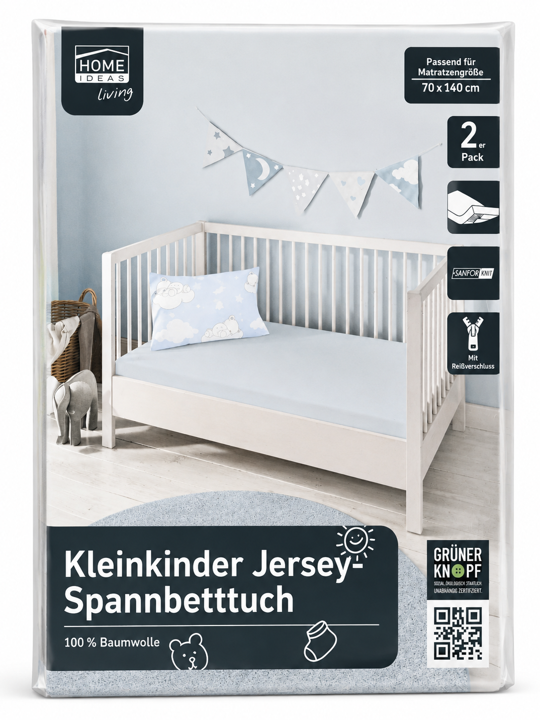 Home Ideas 2x Jersey Spannbetttuch 70x140 cm Kinderbett Baumwolle Hellblau E3