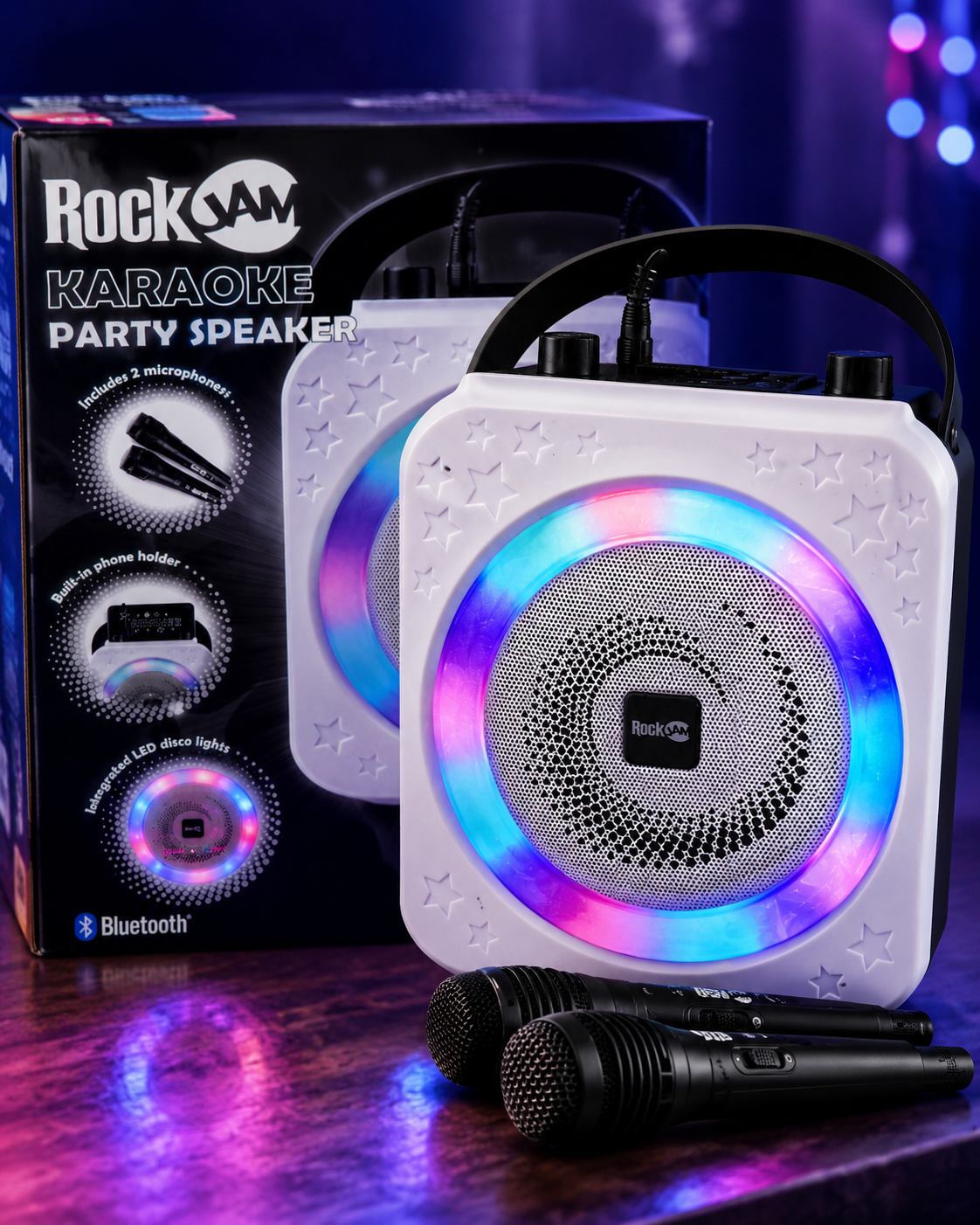 RockJam Bluetooth Karaoke Maschine 10W mit 2 Mikrofonen Akku