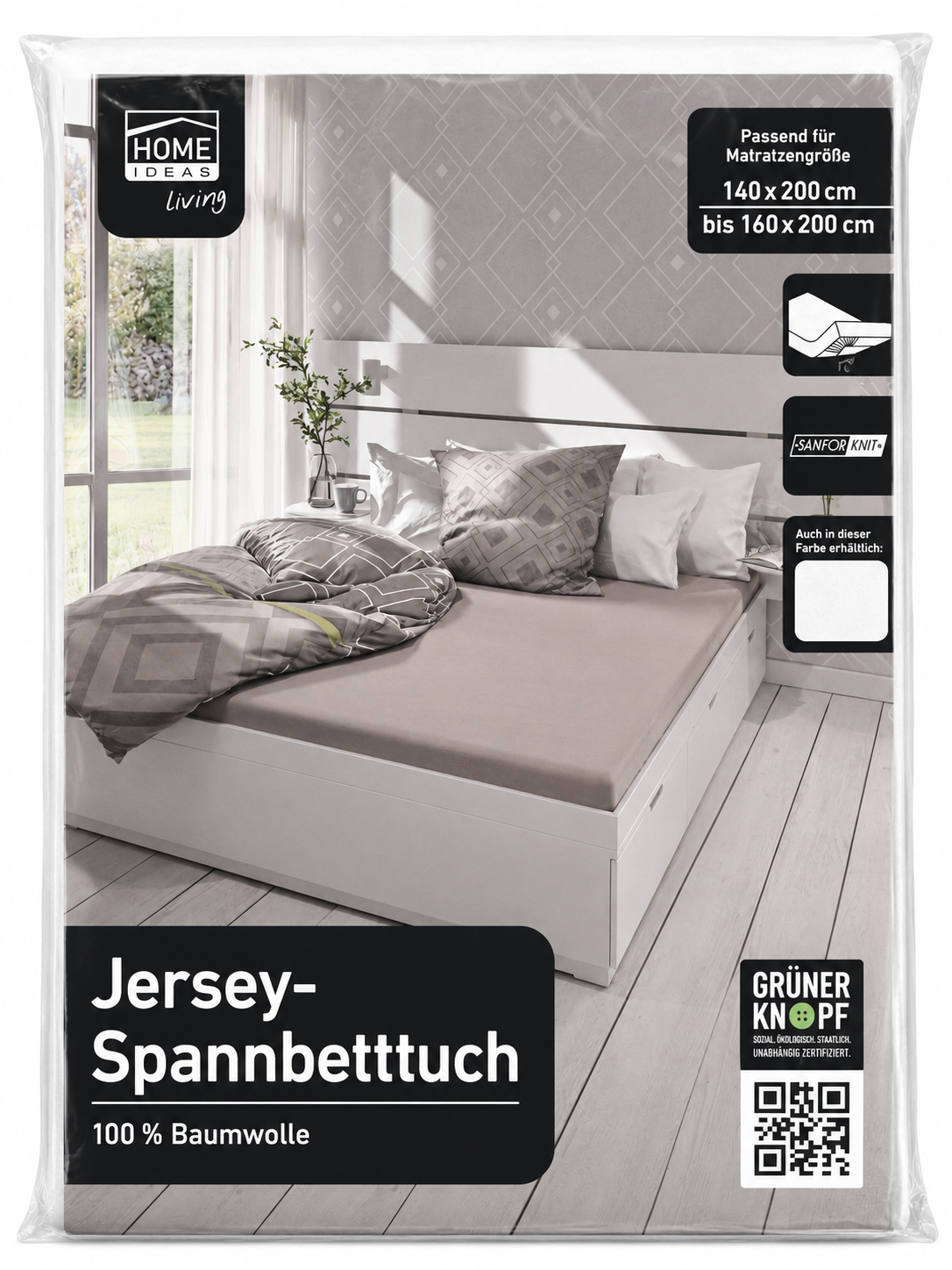 HOME IDEAS Living Jersey Spannbettlaken 140-160x200 cm Baumwolle Weiß Bett E5