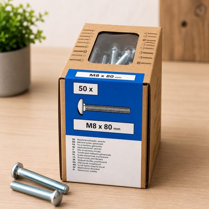Lux Schlossschrauben verzinkt M8x80mm 50x Rundkopf metrisch Gewinde