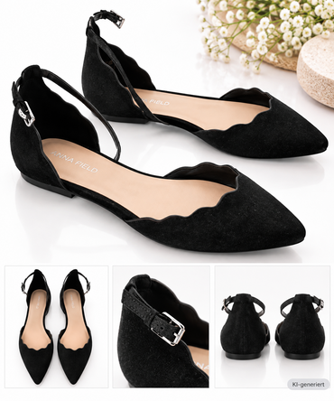 Anna Field Damen Riemchen Ballerinas Schwarz Gr. 40 Spitz Flache Schuhe G2