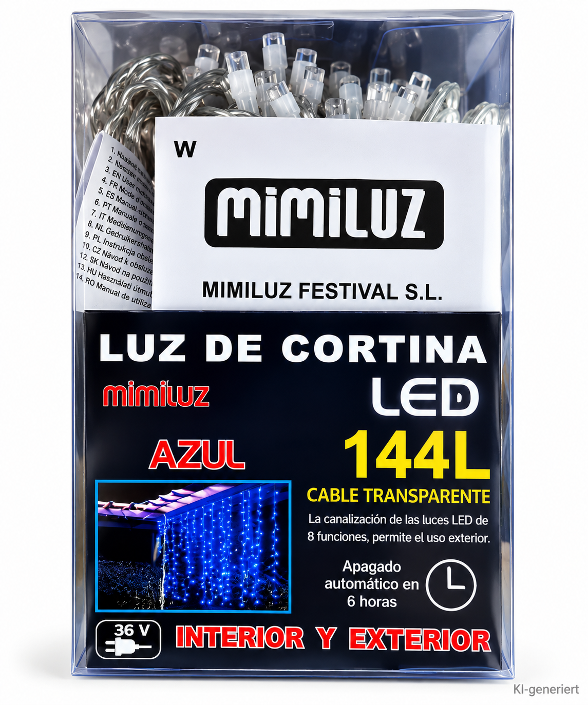 MIMILUZ LED Lichtervorhang 144 LEDs Blau 1,6x1,2m IP44 Timer Außen Innen HA35