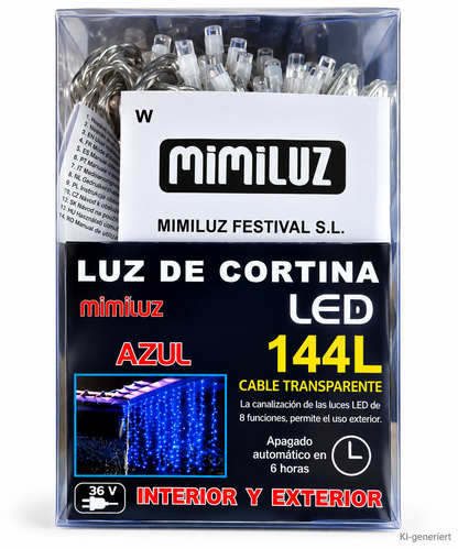 MIMILUZ LED Lichtervorhang 144 LEDs Blau 1,6x1,2m IP44 Timer Außen Innen HA35