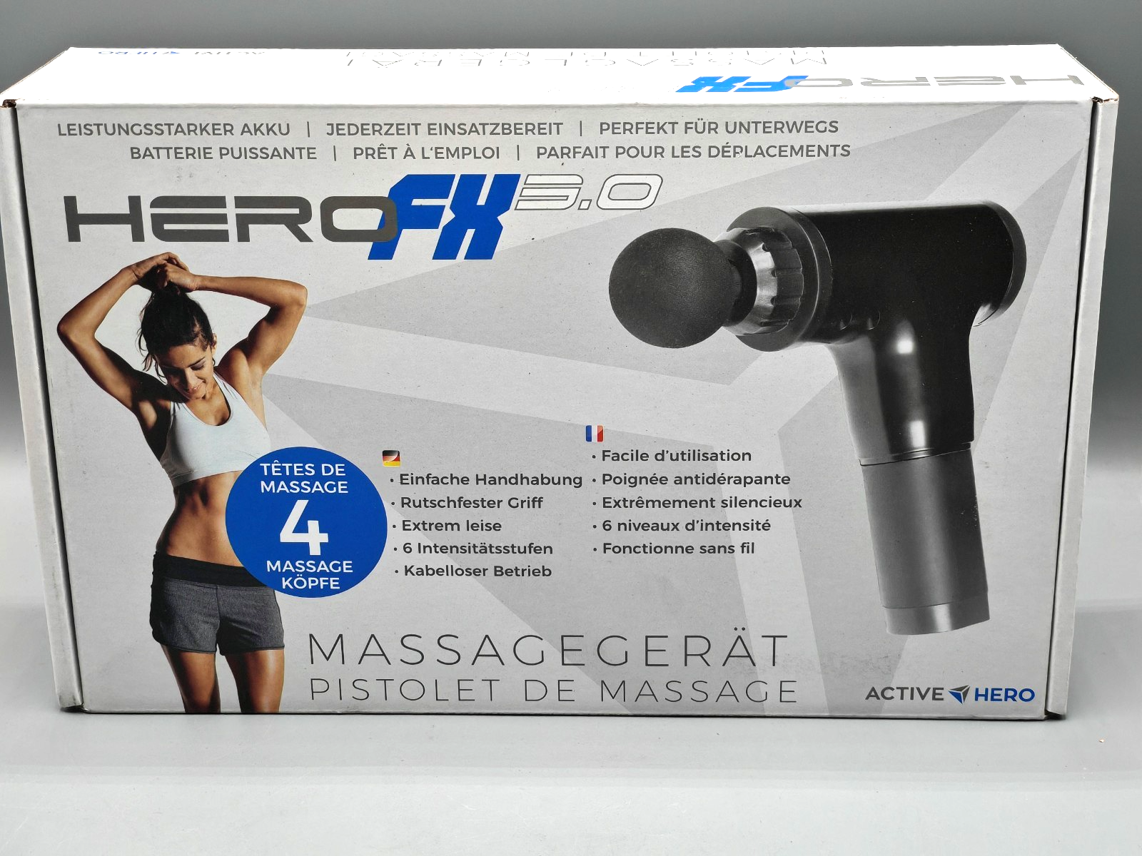 Hero FX 3.0 Massage Gun Massagepistole Muskelmassagegerät 4 Köpfe F4