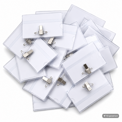 BELLE VOUS 100x Namensschilder 90x56mm Ausweishüllen Clip Nadel Transparent C6