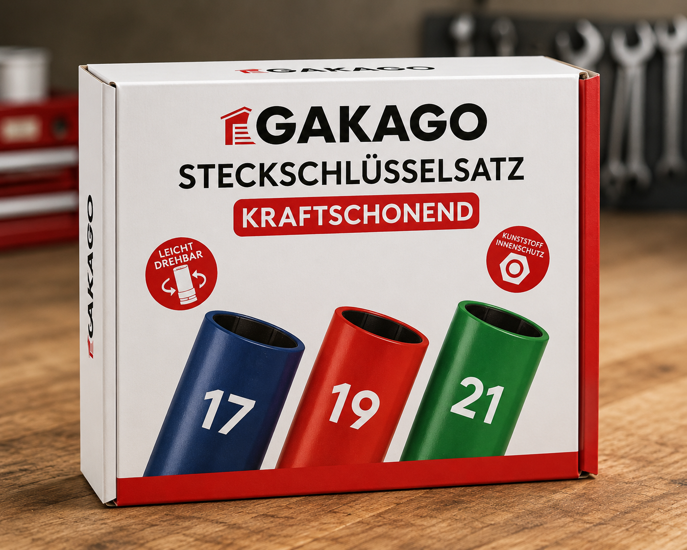 Gakago Kraft-Schoneinsatz 17 19 21mm Radmuttern Nuss Set 1/2 Zoll Felgenschutz