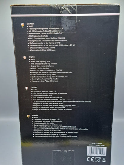 DMS CM-900B Filter Kaffeemaschine, Glaskanne 12 Tassen, Edelstahl, Aromafunktion