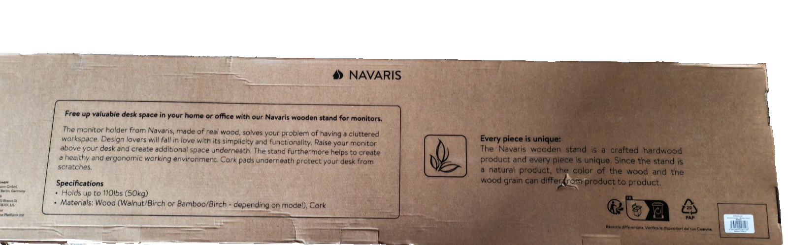 Navaris Doppel Monitorständer Walnussholz Monitorerhöhung Laptop TV Ständer HA10