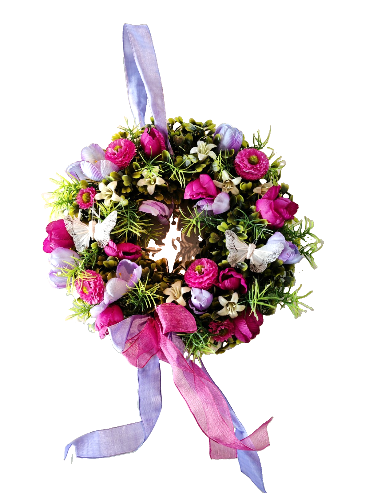 Türkranz Blumenkranz Rosa Lila 25 cm Schmetterlinge Frühlingskranz Deko C3