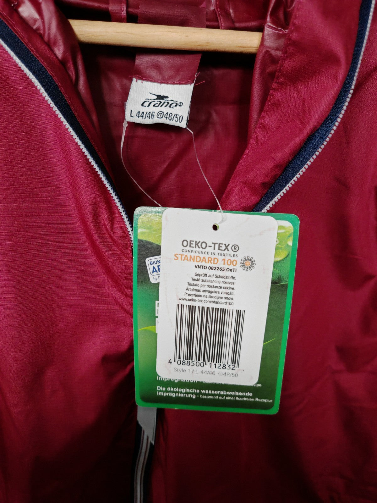 CRANE Damen Regenjacke Gr. L 44/46 Rot Bionic Finish Eco Kapuze Outdoor Z