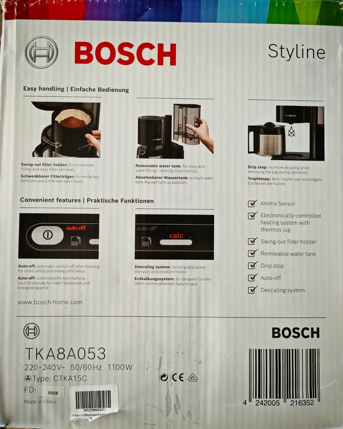 Bosch Styline TKA8A053 Filterkaffeemaschine Thermokanne Aroma Sensor 1,1L B-07