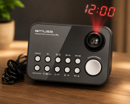 Muse M-178P Radiowecker Uhrprojektion Dual Alarm UKW MW Radio Snooze Digital