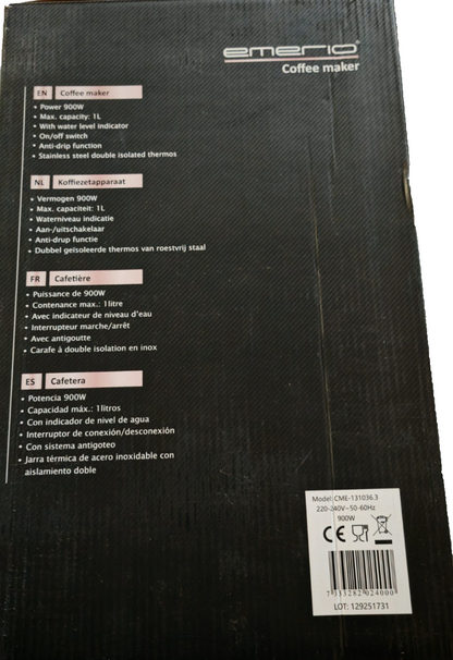 EMERIO CME-131036.3 Filterkaffeemaschine 1L Thermokanne 8 Tassen 900W C03