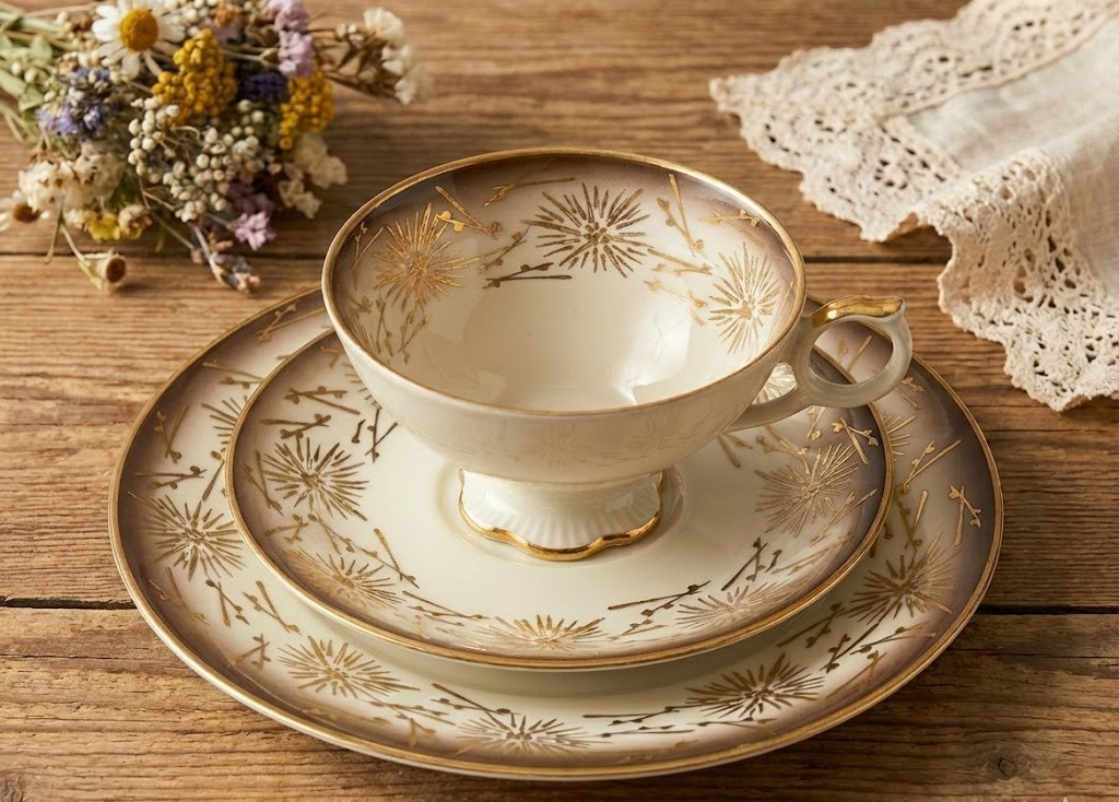 Bavaria Elfenbein Porzellan 1 Tasse Untertasse Teller Kaffee-Set Sammler