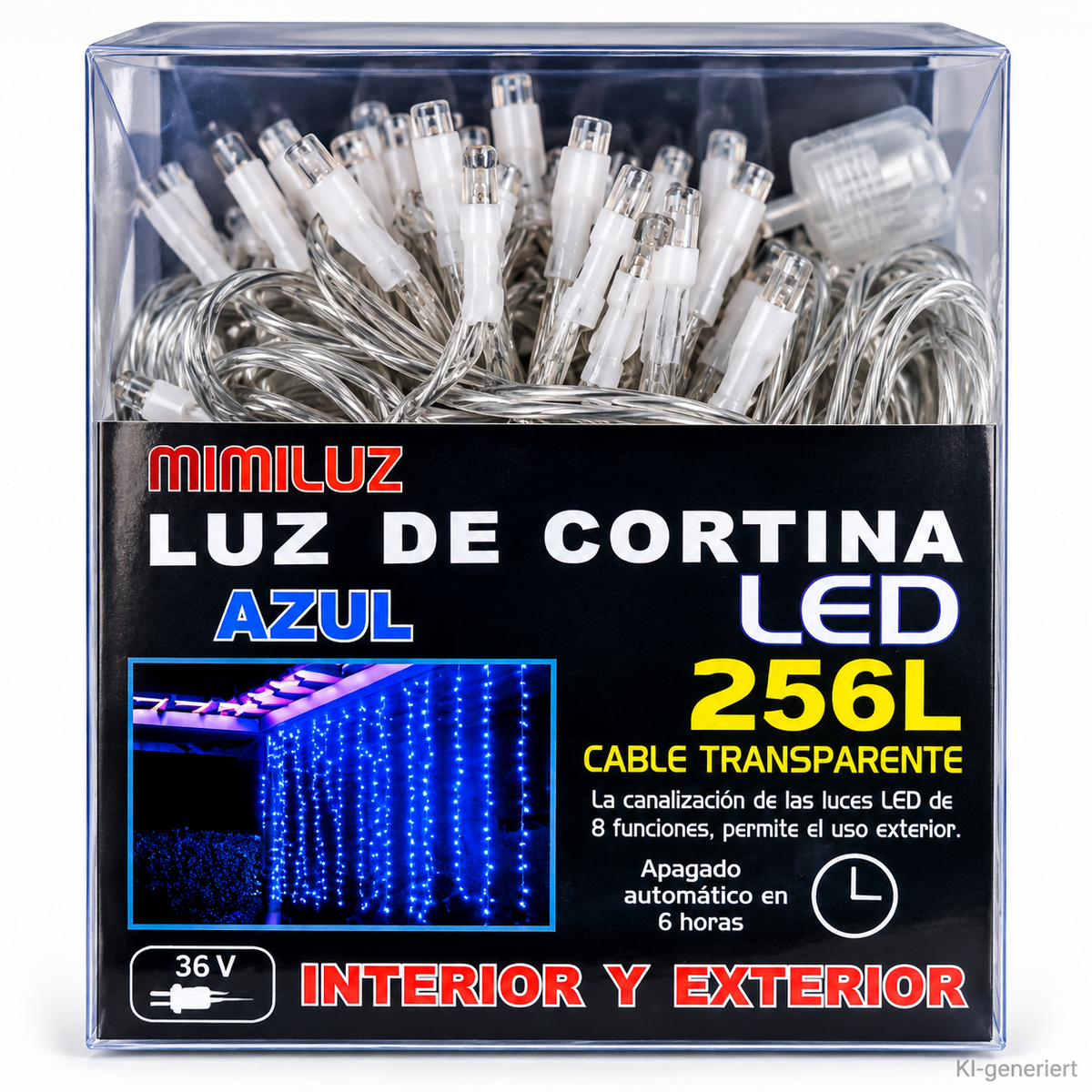 MIMILUZ LED Lichtervorhang 256 LEDs Blau 1,8x1,8m IP44 Timer Außen Innen HA35