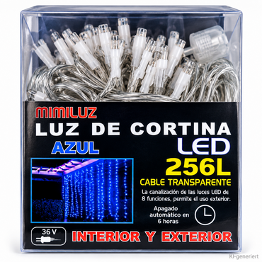 MIMILUZ LED Lichtervorhang 256 LEDs Blau 1,8x1,8m IP44 Timer Außen Innen HA35